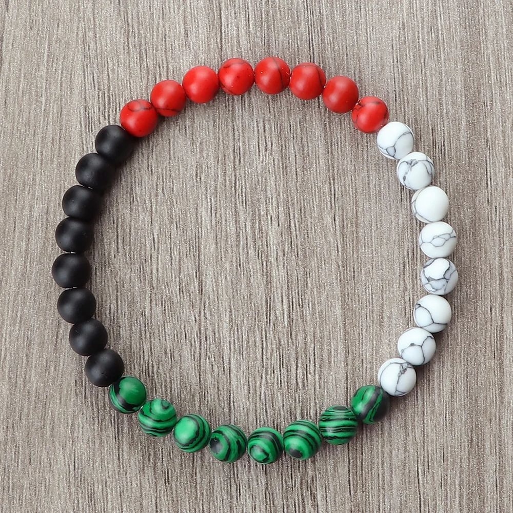 Palestine Flag Natural Stone Bead Bracelet Unisex Prayer Symbolic Jewelry 0