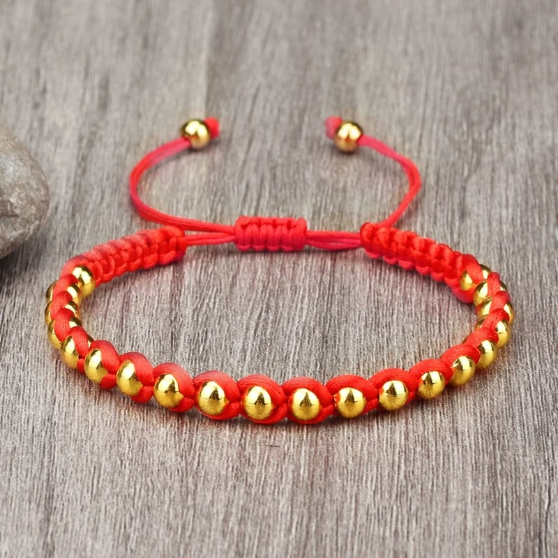 Lucky Red Bracelet Adjustable Braided String With Copper Beads For Protection Style 0