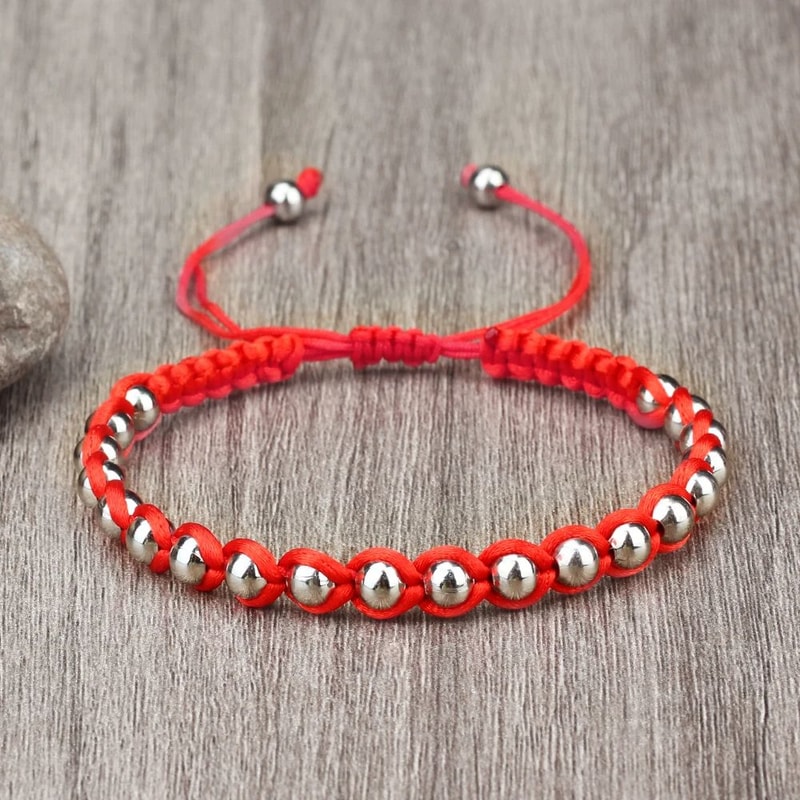 Lucky Red Bracelet Adjustable Braided String With Copper Beads For Protection Style 1
