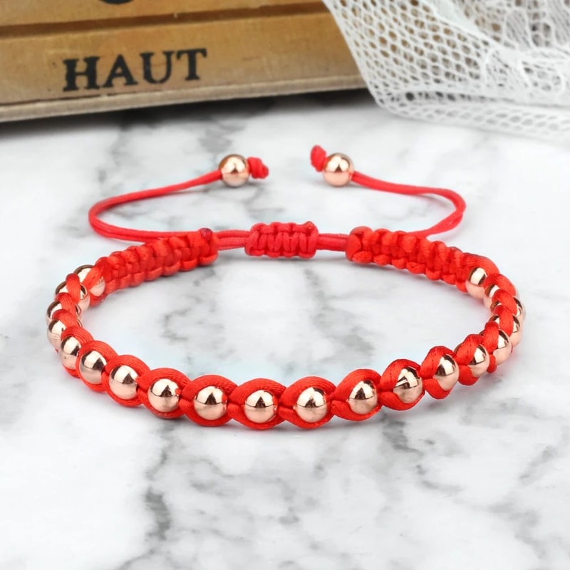 Lucky Red Bracelet Adjustable Braided String With Copper Beads For Protection Style 2