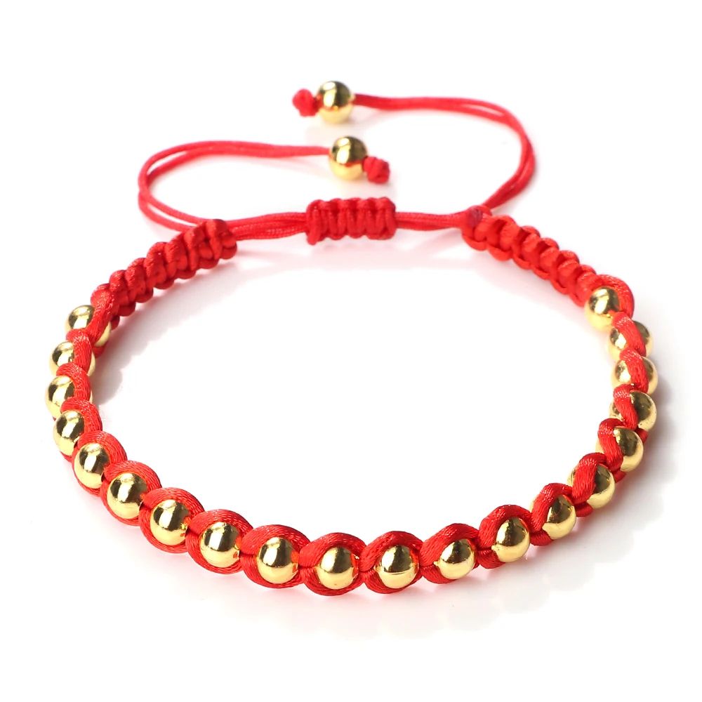 Lucky Red Bracelet Adjustable Braided String With Copper Beads For Protection Style 7