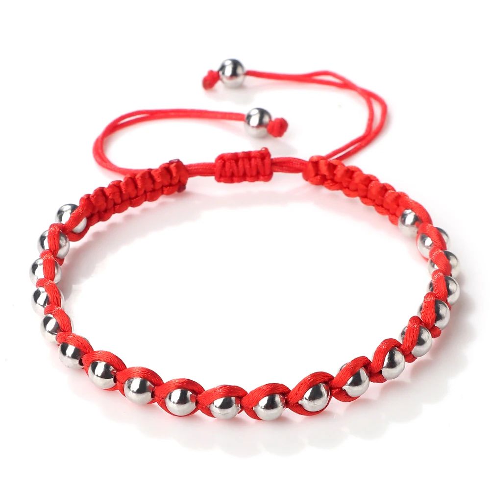 Lucky Red Bracelet Adjustable Braided String With Copper Beads For Protection Style 8