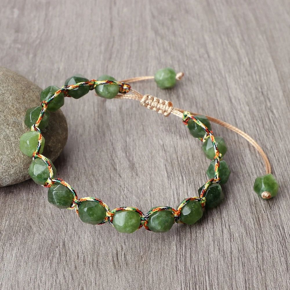 Sun Glow Yellow Agate Bracelet Handmade Braided Stone Bracelet With 8mm Faceted Beads 0