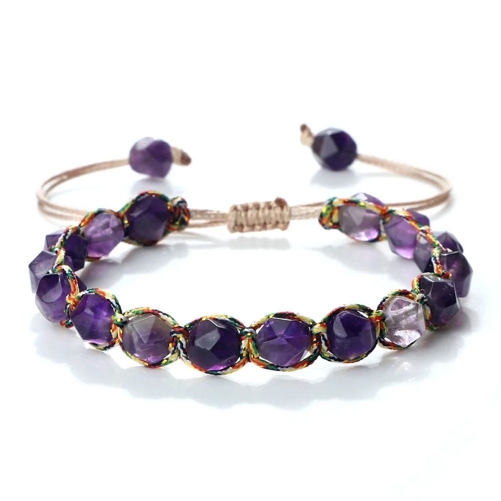 Sun Glow Yellow Agate Bracelet Handmade Braided Stone Bracelet With 8mm Faceted Beads 14