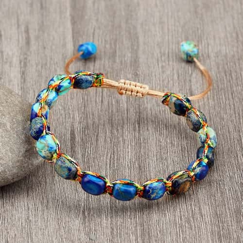 Natural Stone Square Bead Bracelet Adjustable Braided Rope couples bracelet for Women and Men
