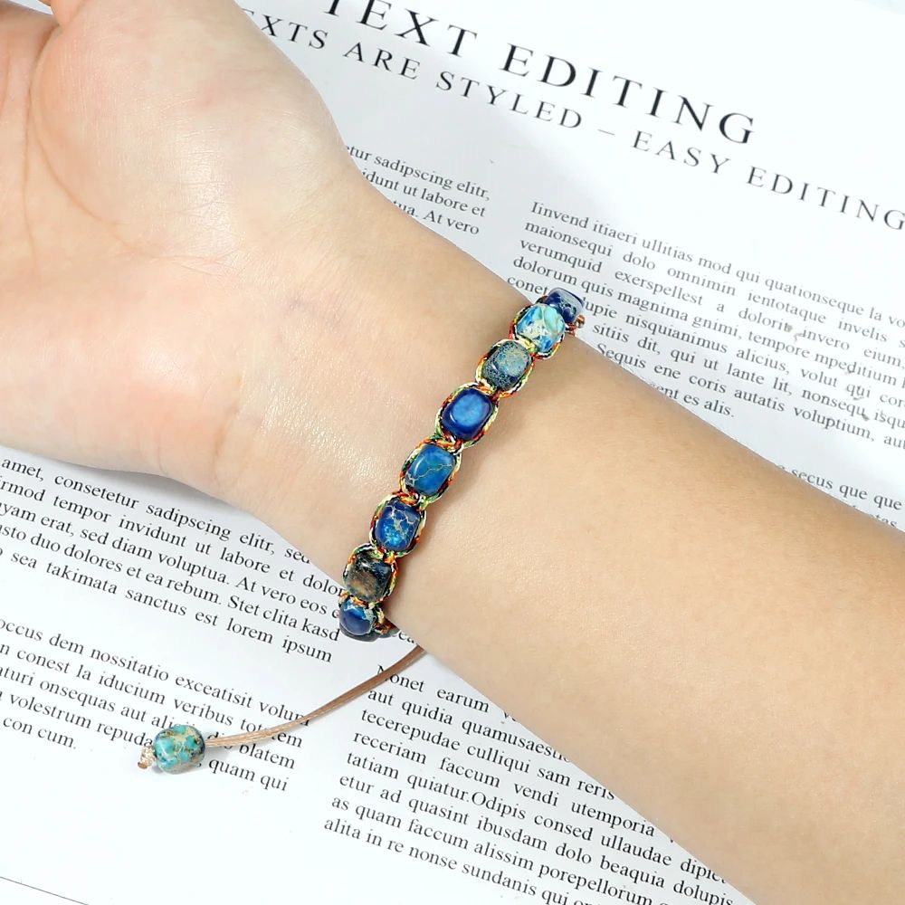 Natural Stone Square Bead Bracelet Adjustable Braided Rope Couples Bracelet For Women And Men 4