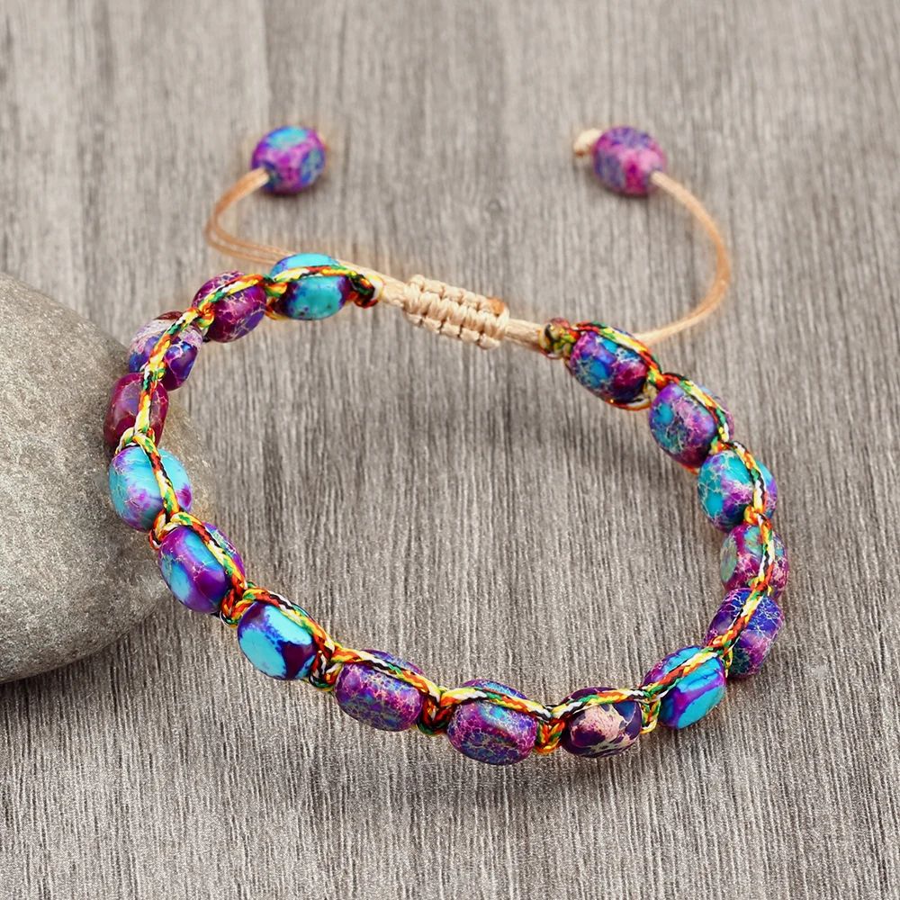 Natural Stone Square Bead Bracelet Adjustable Braided Rope Couples Bracelet For Women And Men 7