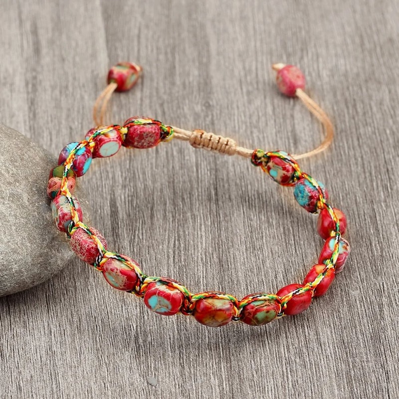 Natural Stone Square Bead Bracelet Adjustable Braided Rope Couples Bracelet For Women And Men 8