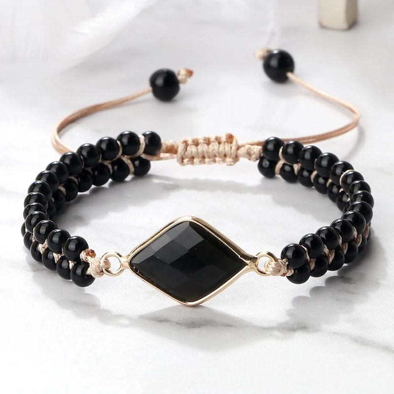 Black Onyx Obsidian Bracelet For Men Women Adjustable Braided Handmade Prayer Bracelet 3