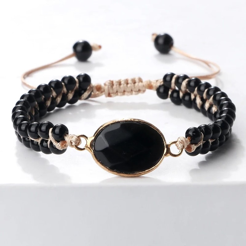 Black Onyx Obsidian Bracelet For Men Women Adjustable Braided Handmade Prayer Bracelet 6