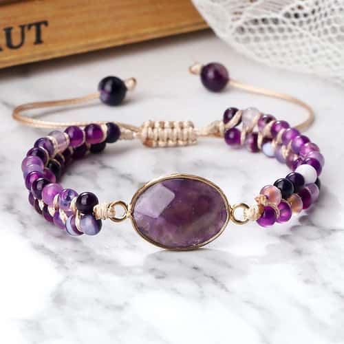 Purple Agate Bracelet – Natural Gemstone Beaded Healing Crystal Jewelry