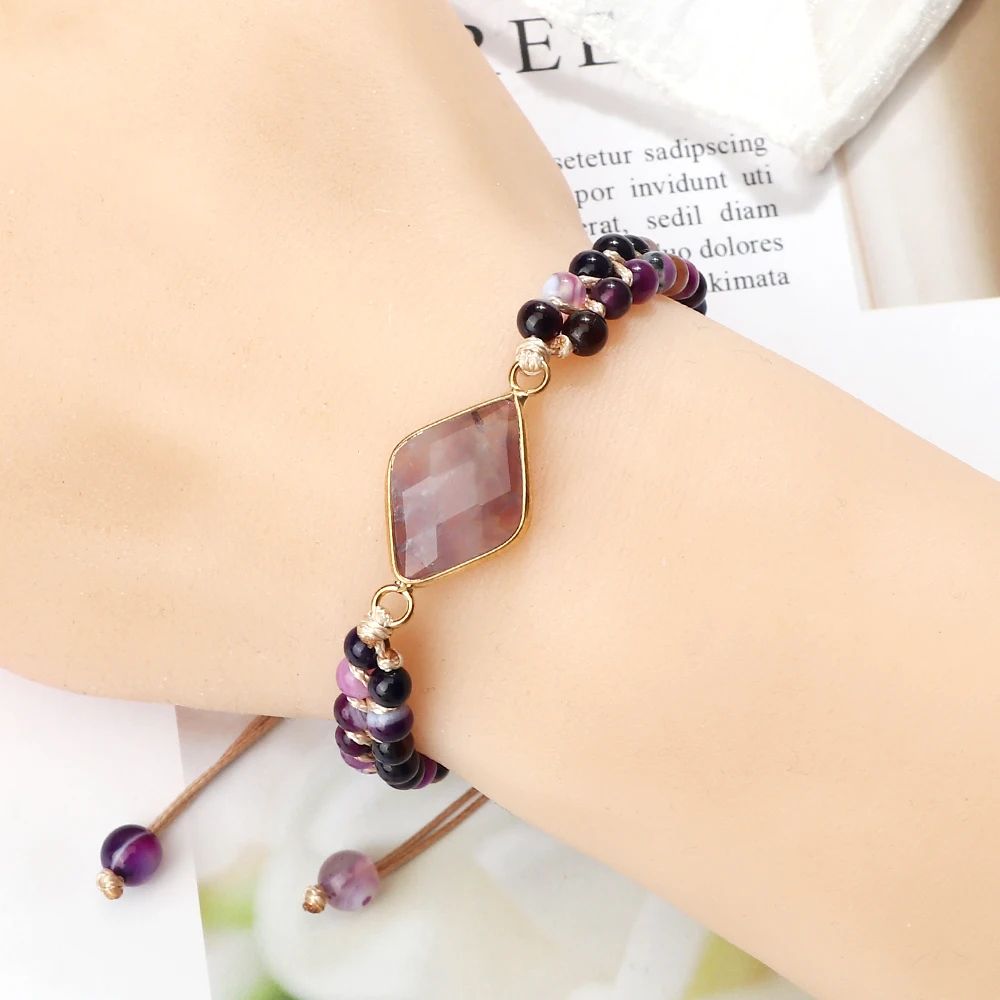 Purple Agate Bracelet Natural Gemstone Beaded Healing Crystal Jewelry 2