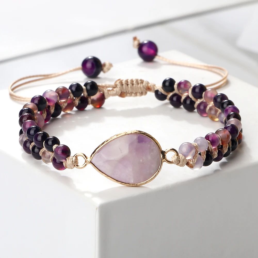 Purple Agate Bracelet Natural Gemstone Beaded Healing Crystal Jewelry 4