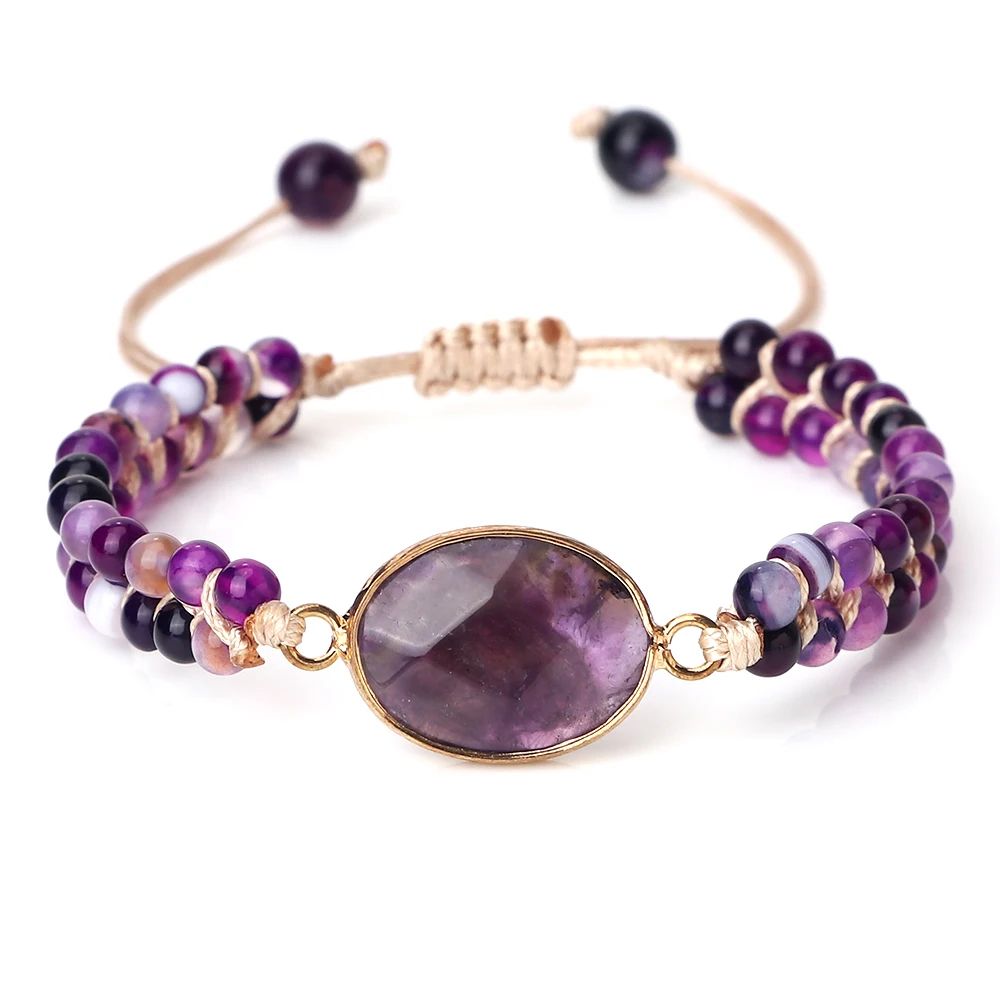 Purple Agate Bracelet Natural Gemstone Beaded Healing Crystal Jewelry 6