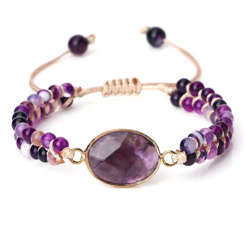 Purple Agate Bracelet Natural Gemstone Beaded Healing Crystal Jewelry 6