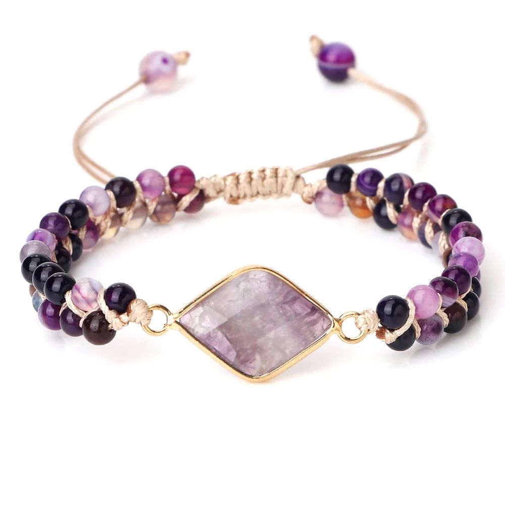 Purple Agate Bracelet Natural Gemstone Beaded Healing Crystal Jewelry 7
