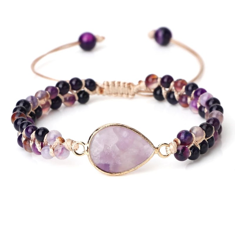 Purple Agate Bracelet Natural Gemstone Beaded Healing Crystal Jewelry 8