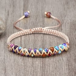 4mm natural stone bracelet for men and women, adjustable braided meditation beaded bracelet