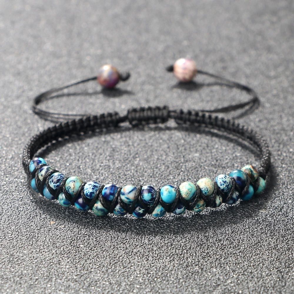 4mm Natural Stone Bracelet For Men And Women Adjustable Braided Meditation Beaded Bracelet 3