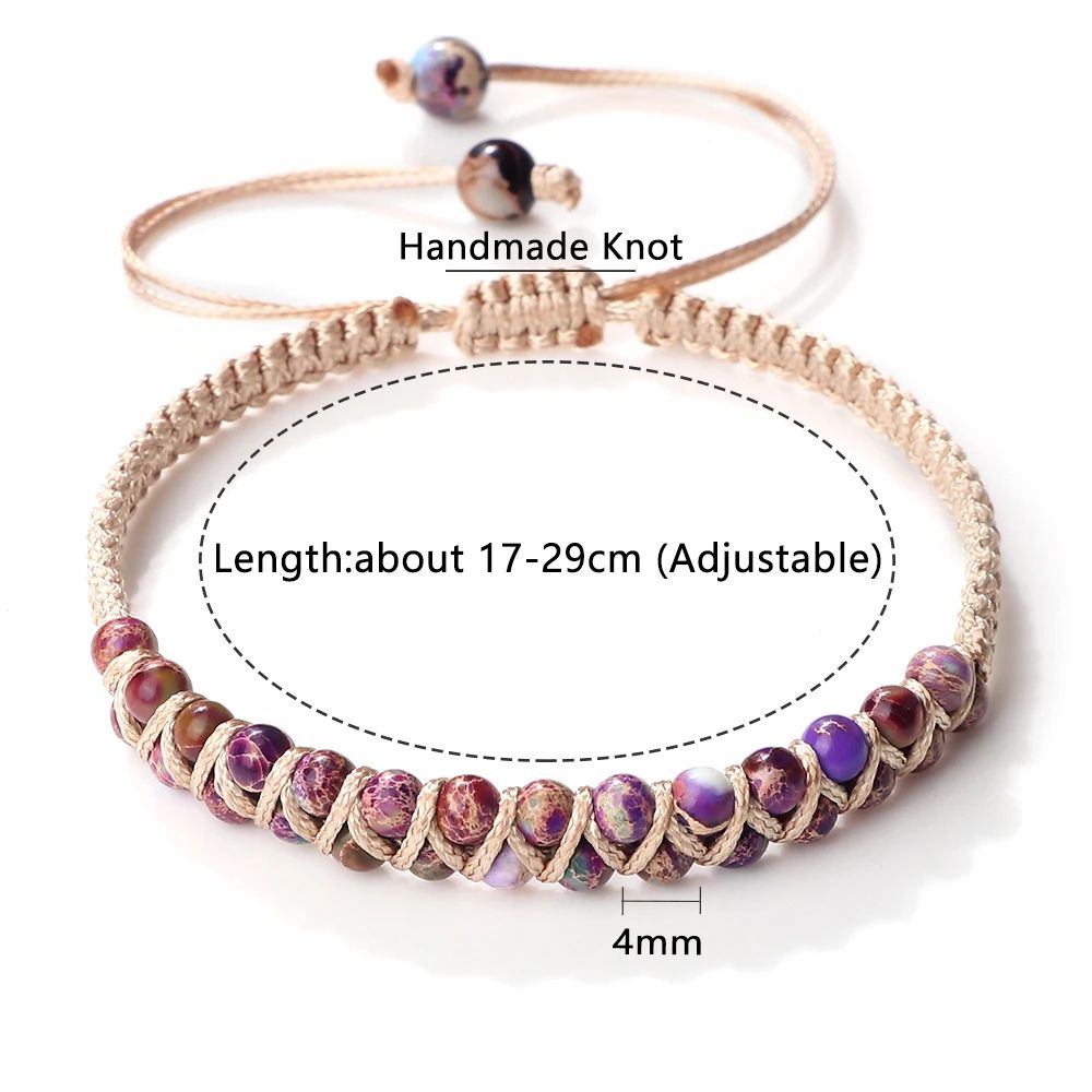 4mm Natural Stone Bracelet For Men And Women Adjustable Braided Meditation Beaded Bracelet 5
