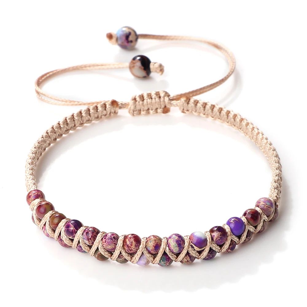 4mm Natural Stone Bracelet For Men And Women Adjustable Braided Meditation Beaded Bracelet 9