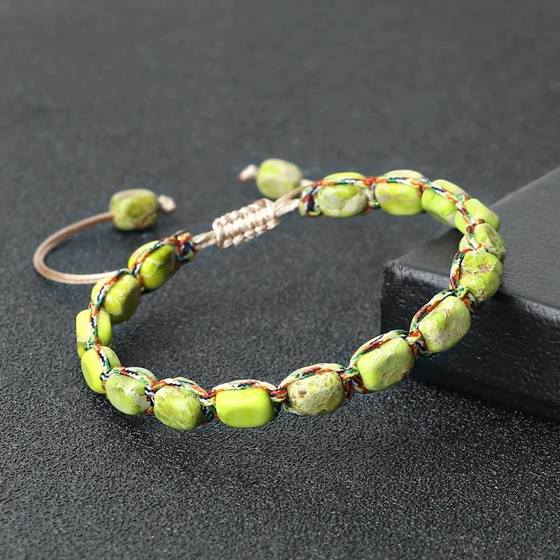 Bohemian Natural Stone Bracelet Adjustable Braided Handmade Gemstone Wristband 3