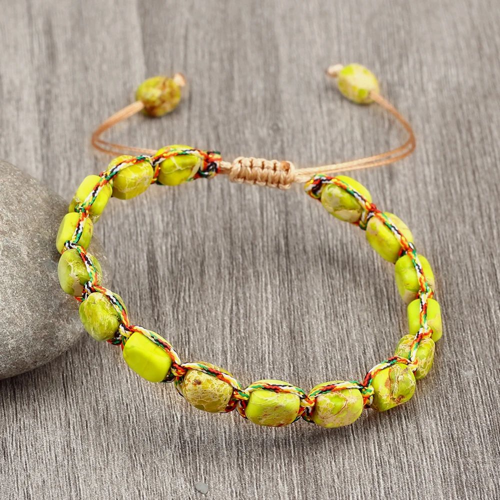 Bohemian Natural Stone Bracelet Adjustable Braided Handmade Gemstone Wristband 7
