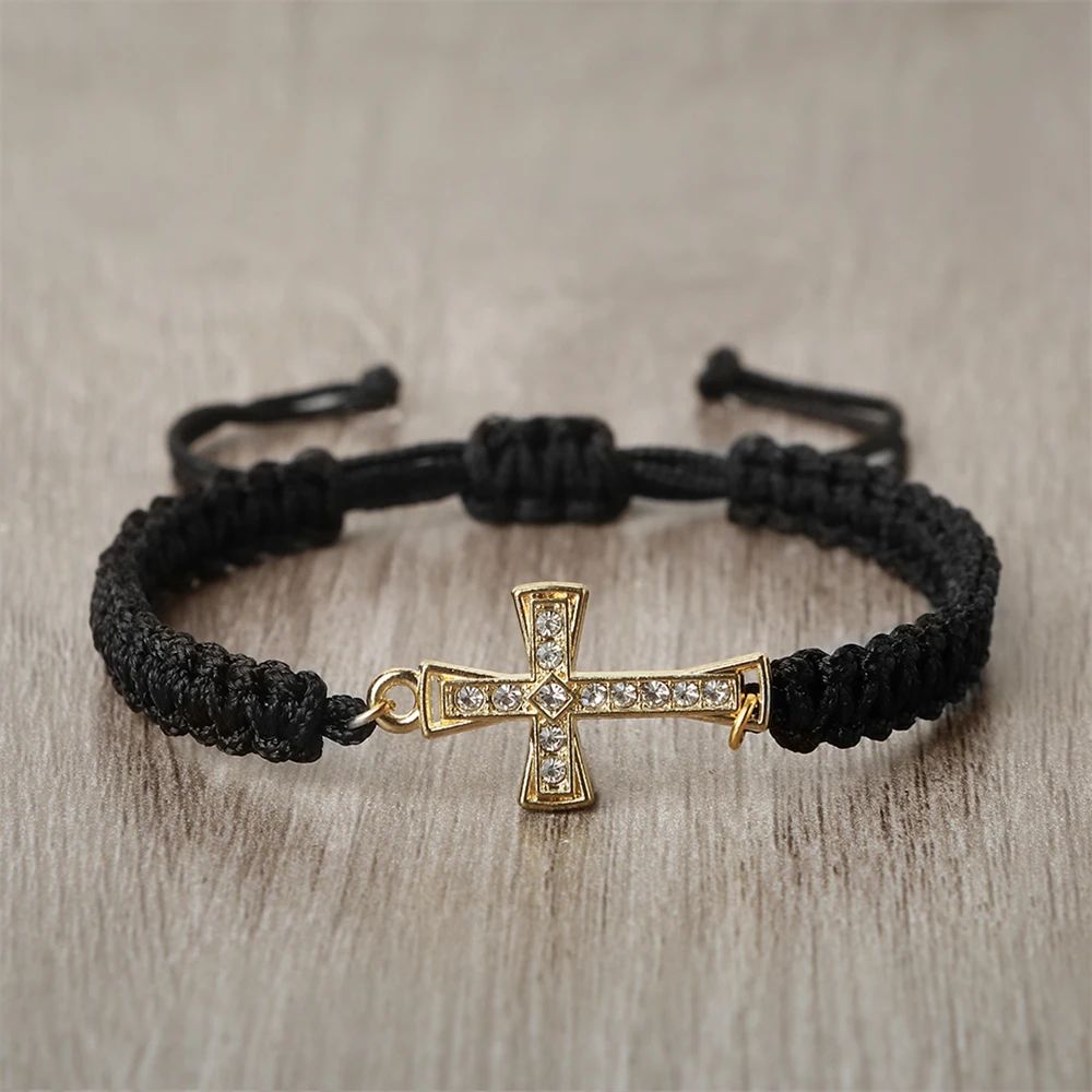 FaithGuard Crystal Cross Adjustable Braided Bracelet 0