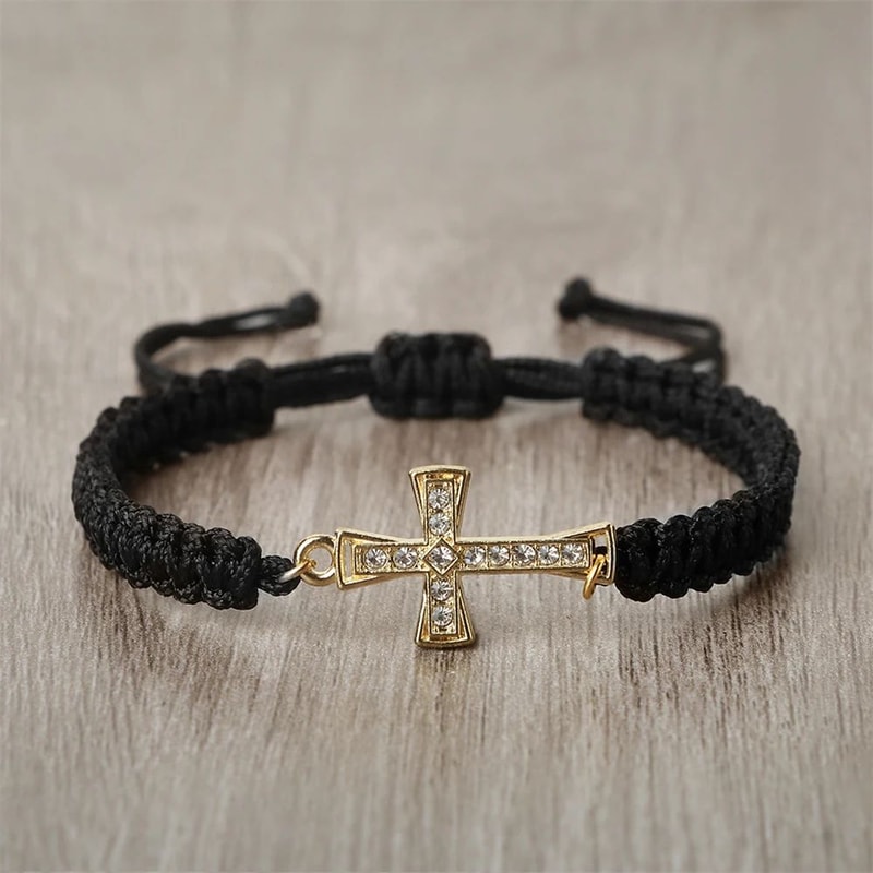 FaithGuard Crystal Cross Adjustable Braided Bracelet 0