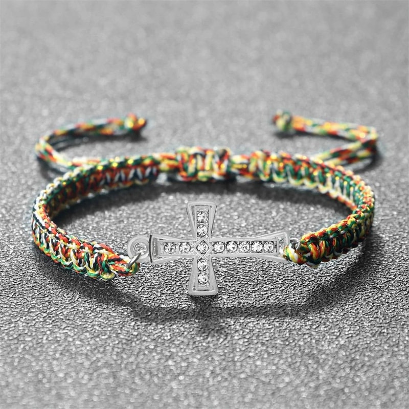 FaithGuard Crystal Cross Adjustable Braided Bracelet 1