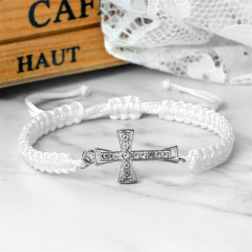 FaithGuard Crystal Cross Adjustable Braided Bracelet 3