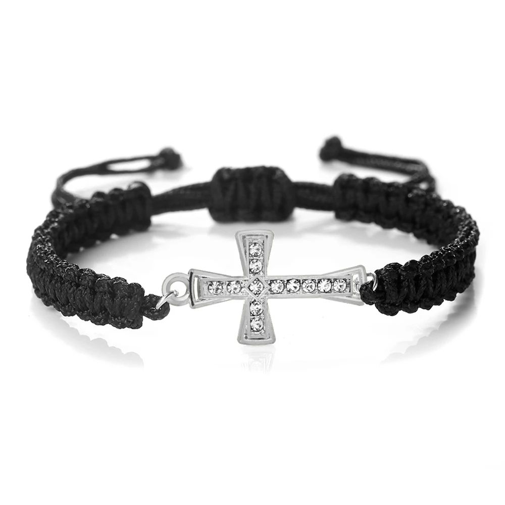 FaithGuard Crystal Cross Adjustable Braided Bracelet 7
