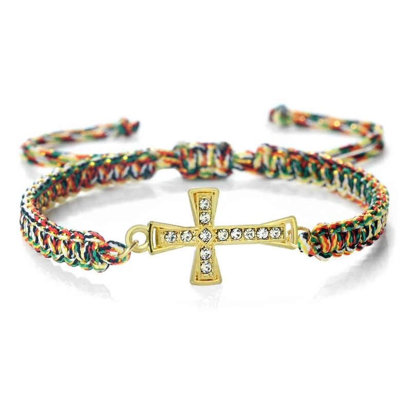 FaithGuard Crystal Cross Adjustable Braided Bracelet 12
