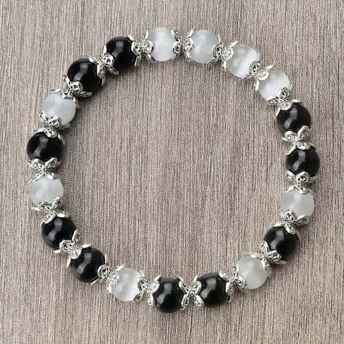 Harmony Balance Natural Stone Bracelet – Rose Quartz, Onyx & Lava Bead Stretch Bracelet