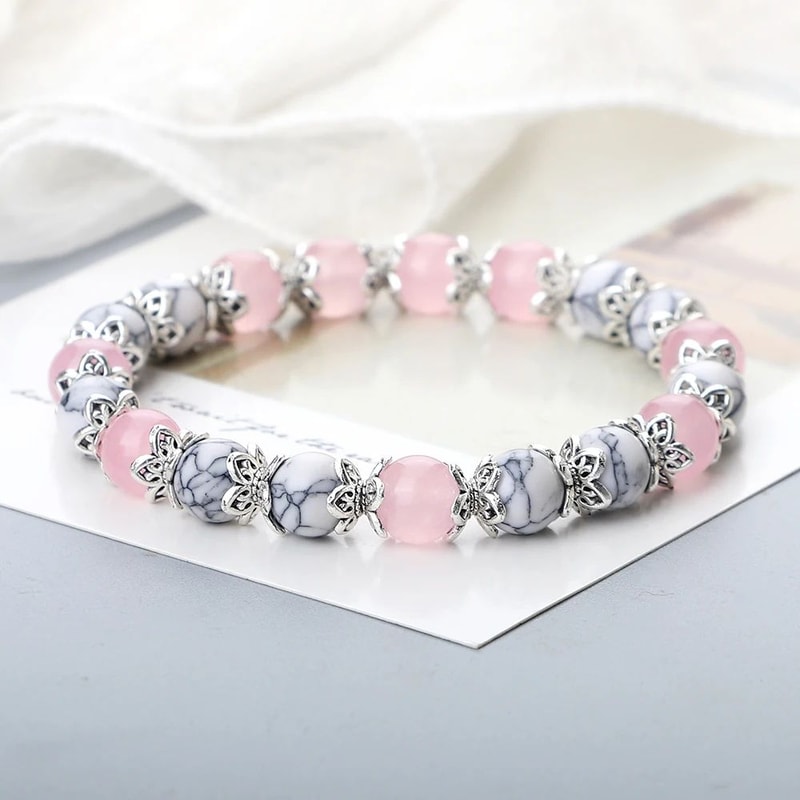 Harmony Balance Natural Stone Bracelet Rose Quartz Onyx Lava Bead Stretch Bracelet 1