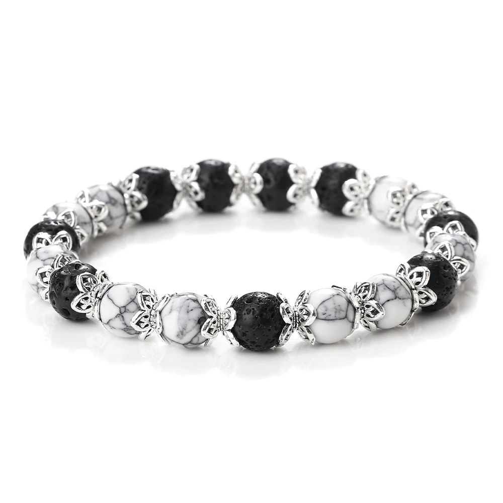 Harmony Balance Natural Stone Bracelet Rose Quartz Onyx Lava Bead Stretch Bracelet 11