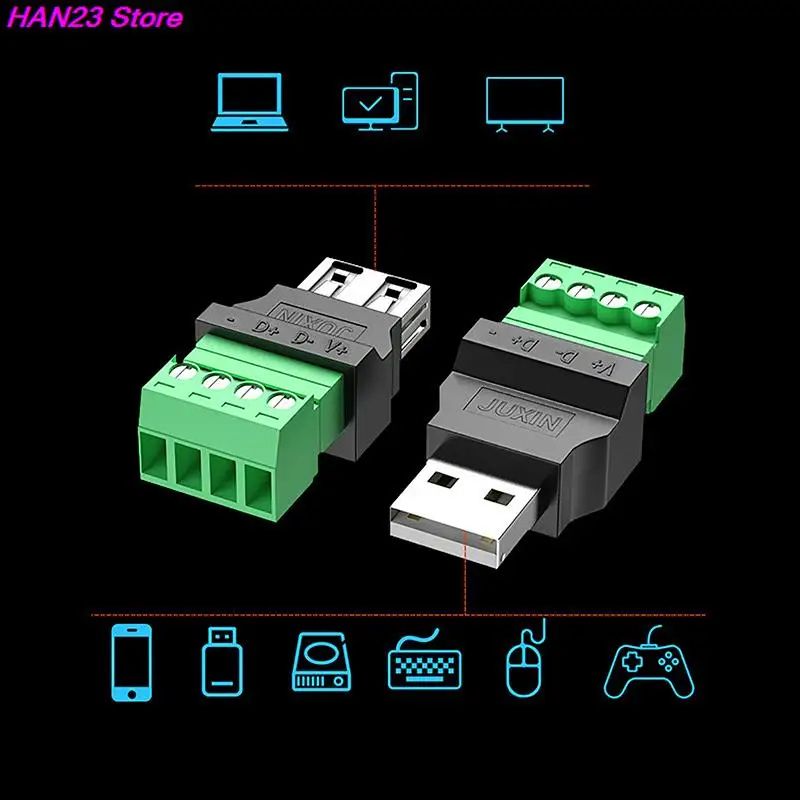 USB Screw Terminal Connector Solderless USB 20 Male Female Repair Adapter 1