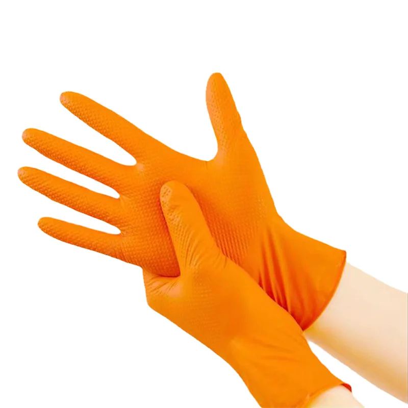 Heavy Duty 8 Mil Nitrile Gloves With Diamond Grip Industrial Disposable Mechanic Work Gloves 2