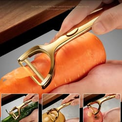 golden stainless steel vegetable peeler with ergonomic non-slip handle
