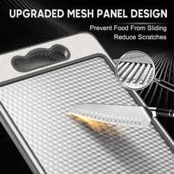 titanium-finish stainless steel cutting board set – double sided, non-porous & dishwasher safe