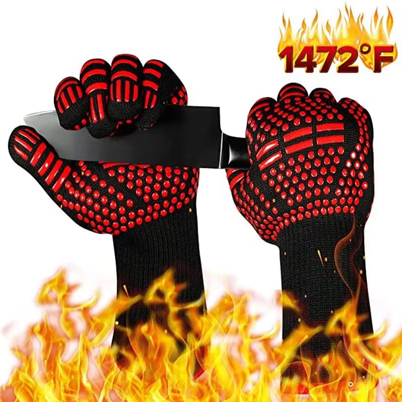 Heat Resistant Grill Gloves 800F Fireproof BBQ Oven Mitts For Safe Cooking 3