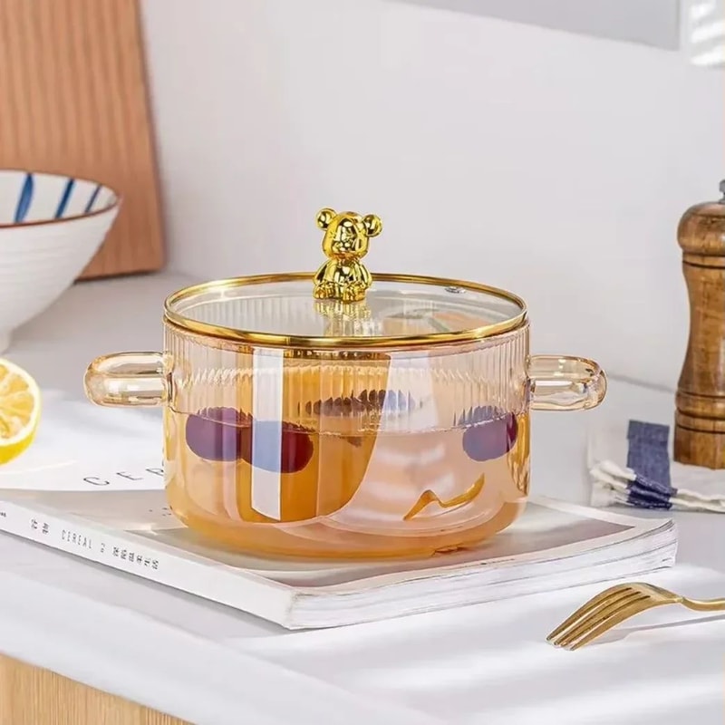 ClearView HeatResistant Glass Saucepan With Lid Dual Handles 0