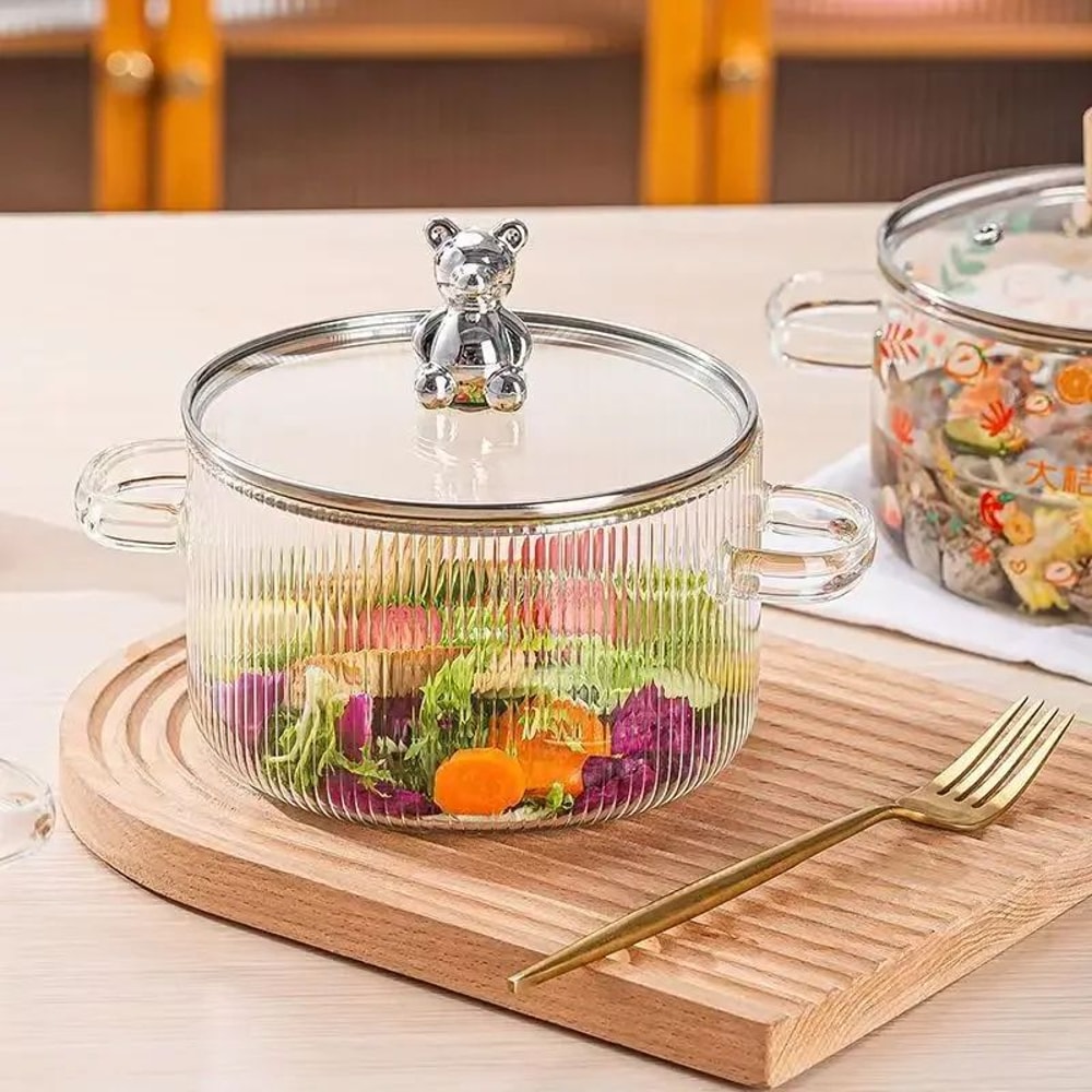 ClearView HeatResistant Glass Saucepan With Lid Dual Handles 1