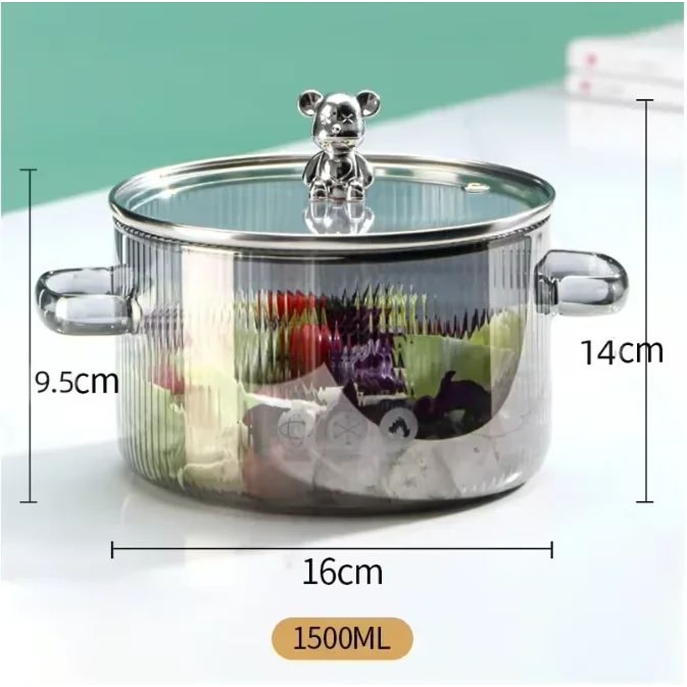 ClearView HeatResistant Glass Saucepan With Lid Dual Handles 8
