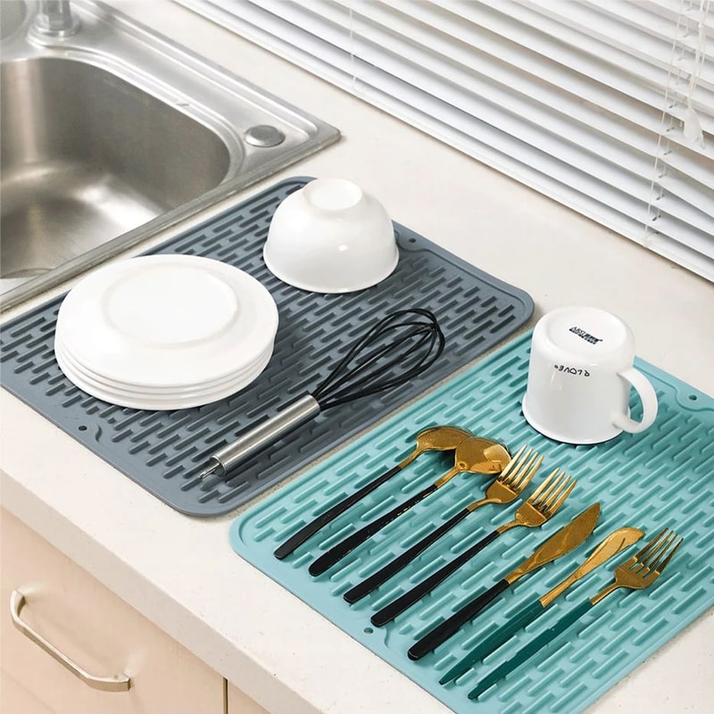 Large Silicone Dish Drying Mat For Kitchen Counter With Drain Lip 2