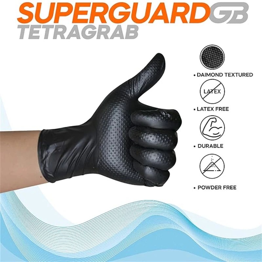 HeavyDuty Black Nitrile Gloves 8Mil Diamond Grip Disposable Work Gloves 0