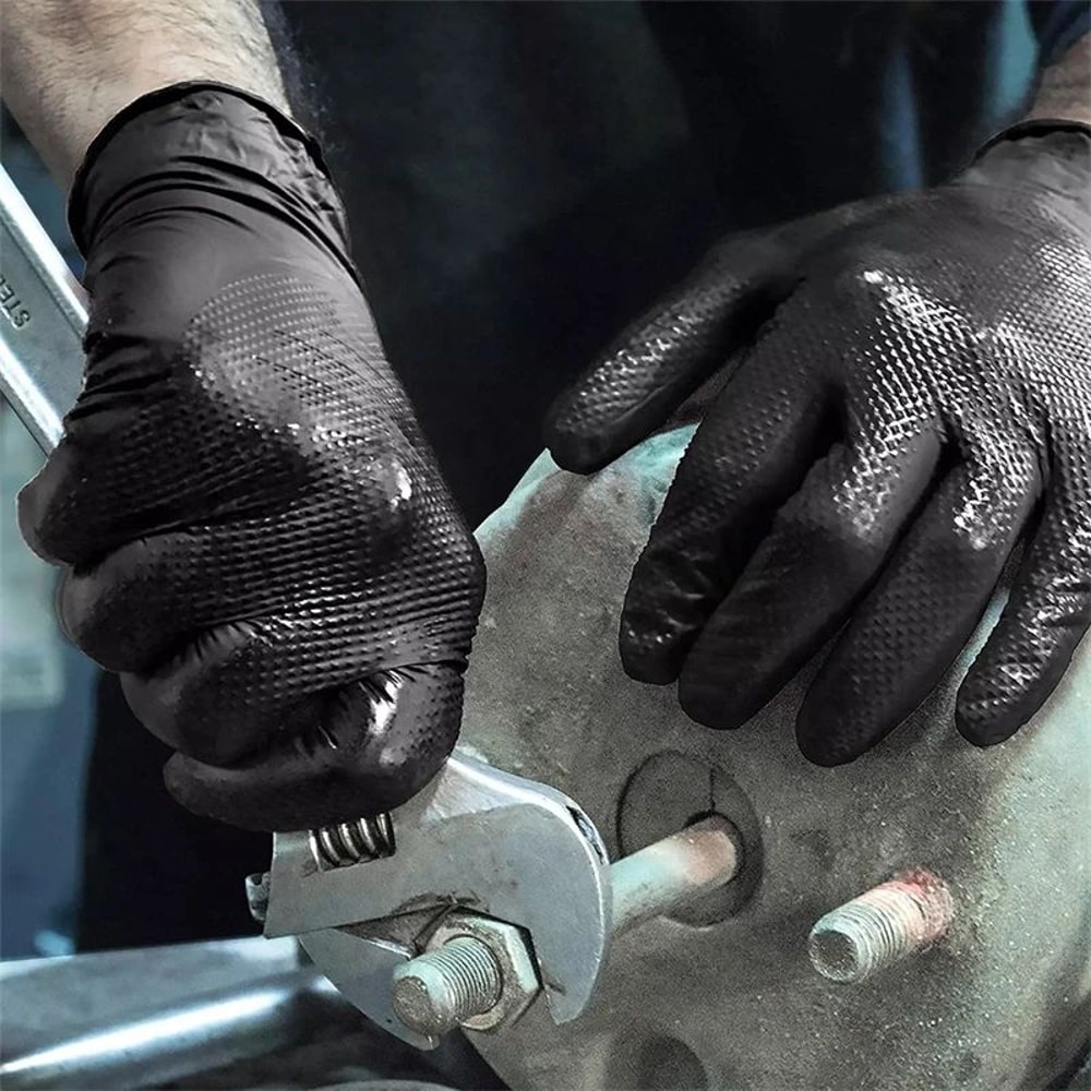 HeavyDuty Black Nitrile Gloves 8Mil Diamond Grip Disposable Work Gloves 1