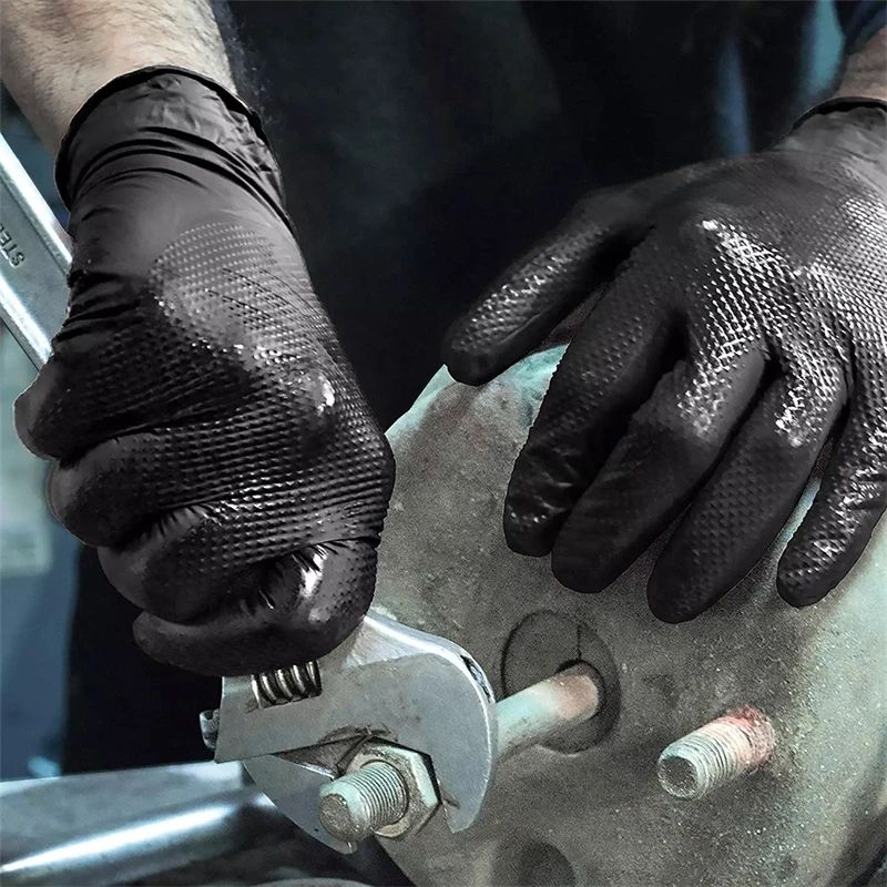 HeavyDuty Black Nitrile Gloves 8Mil Diamond Grip Disposable Work Gloves 1