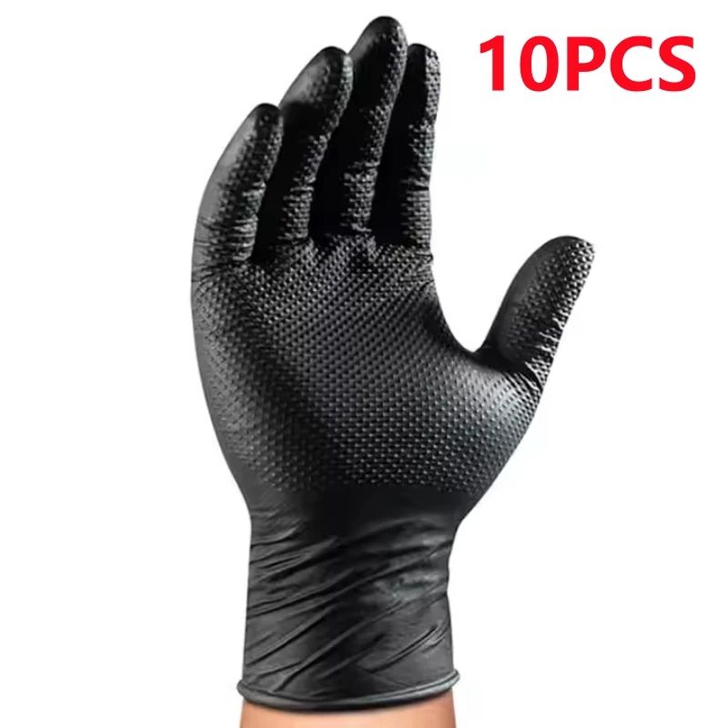 HeavyDuty Black Nitrile Gloves 8Mil Diamond Grip Disposable Work Gloves 6