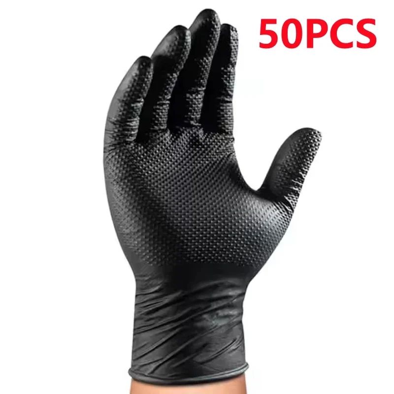 HeavyDuty Black Nitrile Gloves 8Mil Diamond Grip Disposable Work Gloves 8